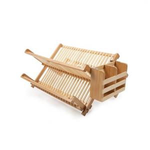 China Wood Color Bamboo Kitchen Rack , Bamboo Dish Rack With Utensil Holder on sale