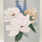 Hand Painted Modern Textured Canvas Oil Painting of White Flower for Living Room