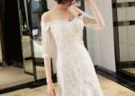 Half Sleeve Ivory Lace Mermaid Wedding Dress Beading Off Shoulder Back Bandage