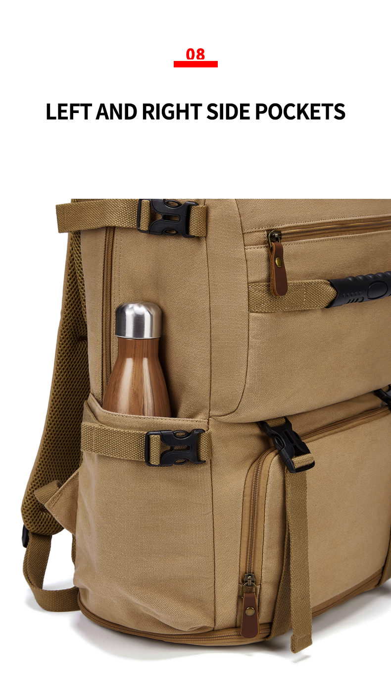Retro Large Capacity Outdoor Travel Bags Mens Canvas Laptop Backpack 56-77 Litre
