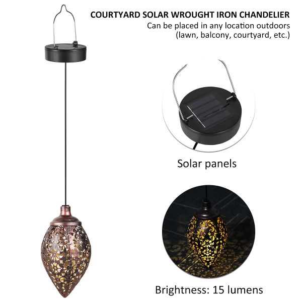 Hanging Outdoor Solar Light IP44 Waterproof Solar Garden Light Metal Forged Retro Lantern
