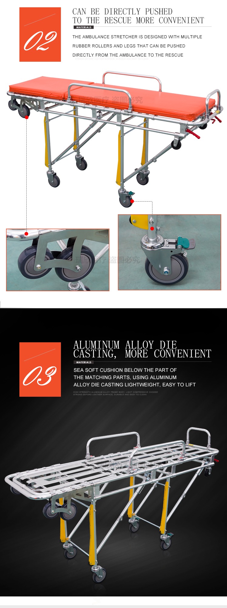 Mobile Ambulance Collapsible Stretcher Ems Gurney OEM Ambulance Trolley