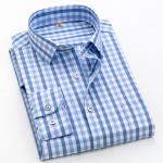 Custom Logo Slim Fit Men's Dress Shirts 100% Cotton Plaid Long Sleeve Shirt for