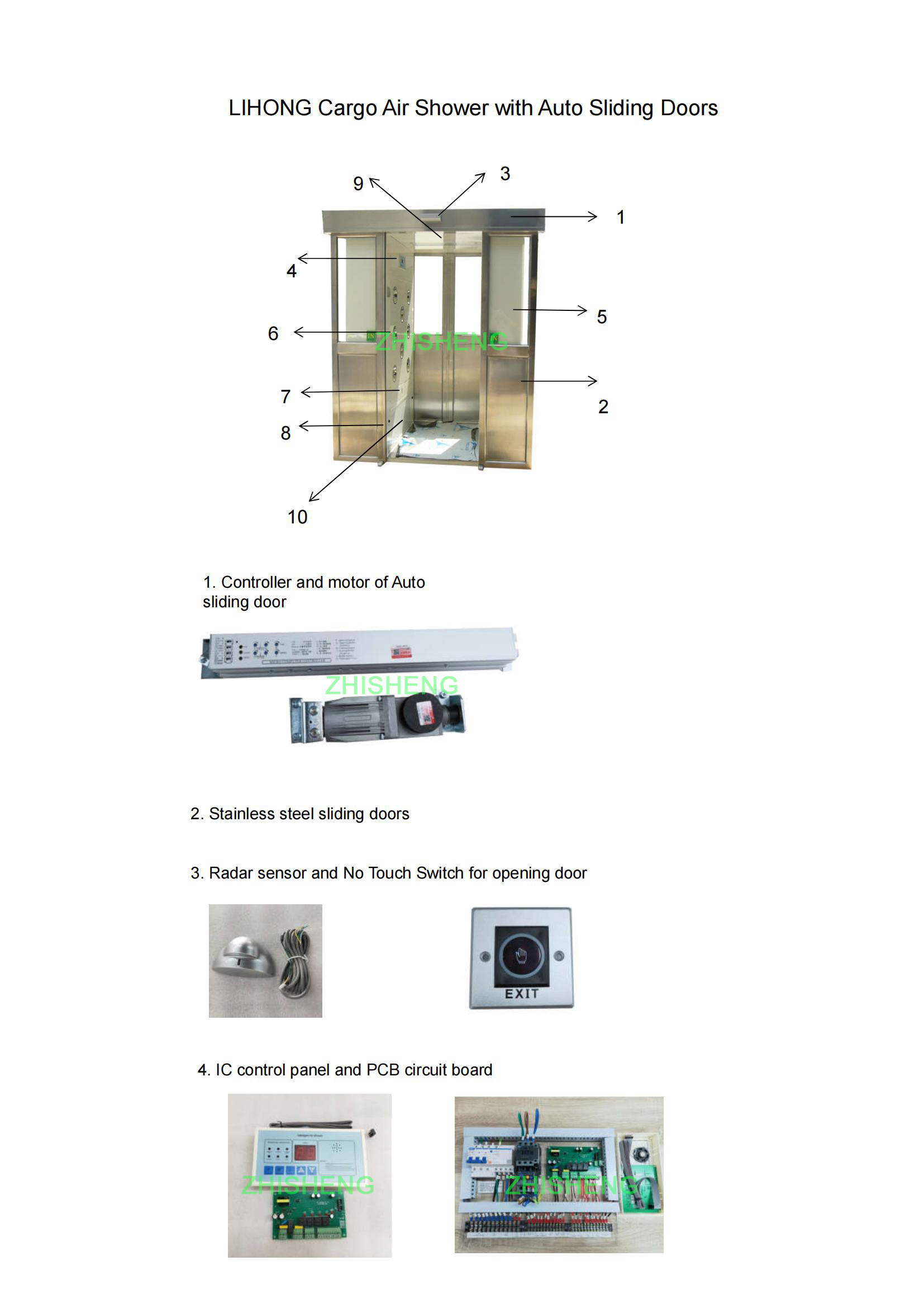 Hide Double-leaf Stainless steel auto sliding doors Large Air Shower Tunnel for materials for class 100 clean room