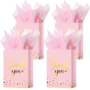 China Gravure Printing Custom Color Pink Paper Thank You Gift Kraft Paper Bags With Logo Print factory