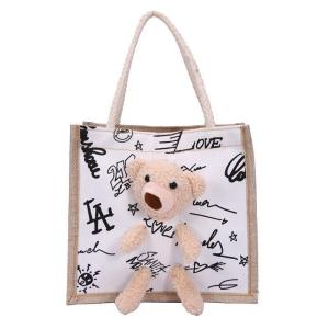 China Cationic Polyester Fabric Personalized Shopping Totes Open 45cm White Black Graffiti factory