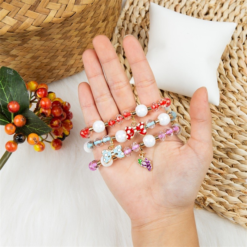 Enamel Multi Color Bowknot Charm Handmade Bracelet With Facted Crystal Beads