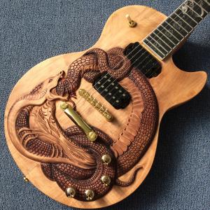 China Custom guitar, carved dragon pattern, ebony fingerboard, free shipping factory