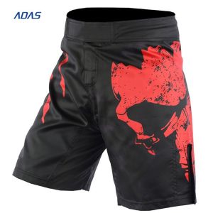 China Flocking Embroidery Spandex Polyester Shorts MMA Sublimated black Custom factory