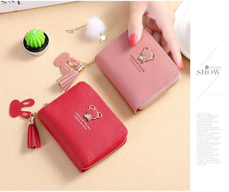 Small Ladies PU Leather Wallet Female Two-fold Hasp Mini Cute Clutch Decoration None
