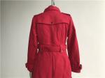 Red Ladies Wool Coat , Melton Trench Coat With Self Fabric Belt / Contrast