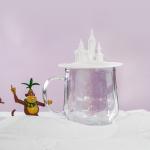 Pink Borosilicate Double Wall Personalized Glass Cup Castle Shape 300ml