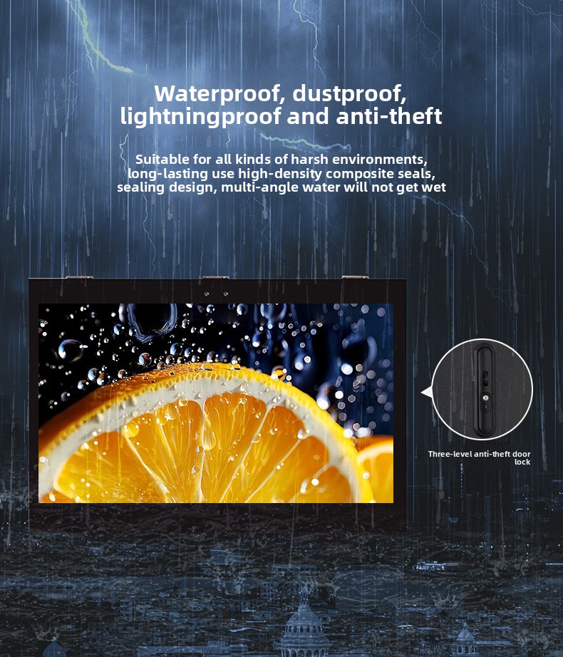 High Brightness Waterproof Lightning-Proof Outdoor Wall-Mounted Advertising Machine Sunscreen LCD Display for Outdoor Ads