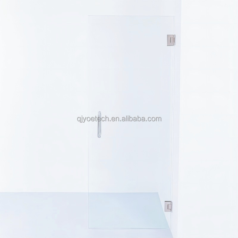 Safety Round Corner Brushed Nickel Adjustable Hinged Single Frameless Shower Door