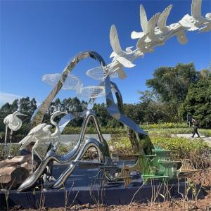 China Wetland Park Stainless Steel Sculptures Realistic Crane Egret Metal Sculpture factory