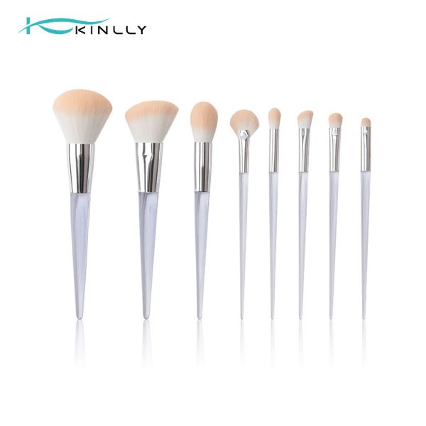 China OEM 8PCS Complete Makeup Brush Set Quadrilateral Clear Plastic Handle factory
