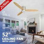 52" Modern Wood Blades Ceiling Fan with Lights and Remote Control Standard Wind