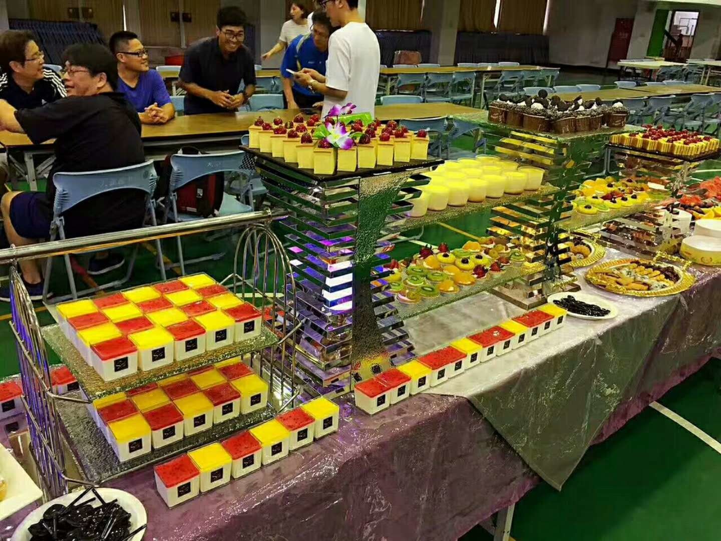 3 - Layer Dim Sum Display Stand for Serving Buffet Food , Melding Green Tined Glass