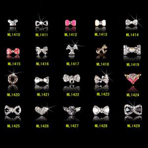 China Bow tie nail glitter rhinestones wheel 3d metal nail art decoration tools ML1410-1429 factory