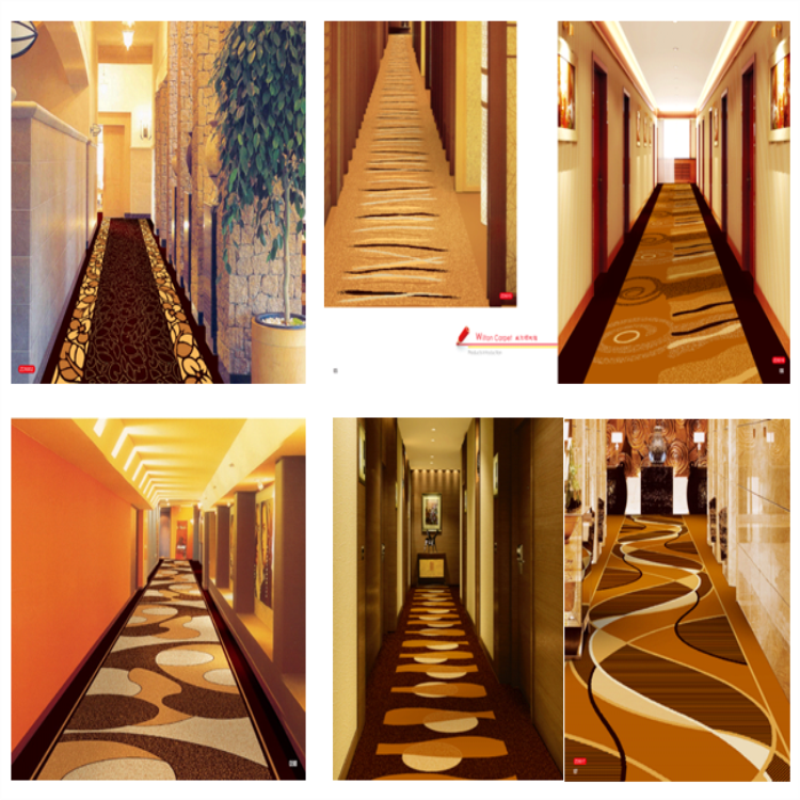 Red Soft Hotel Corridor Carpet Jacquard Wilton Style Jacquard Style