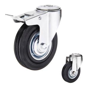 China 250mm Rubber Casters 10 Inch Black Wheel Bolt Hole Type Swivel Brake Castors factory
