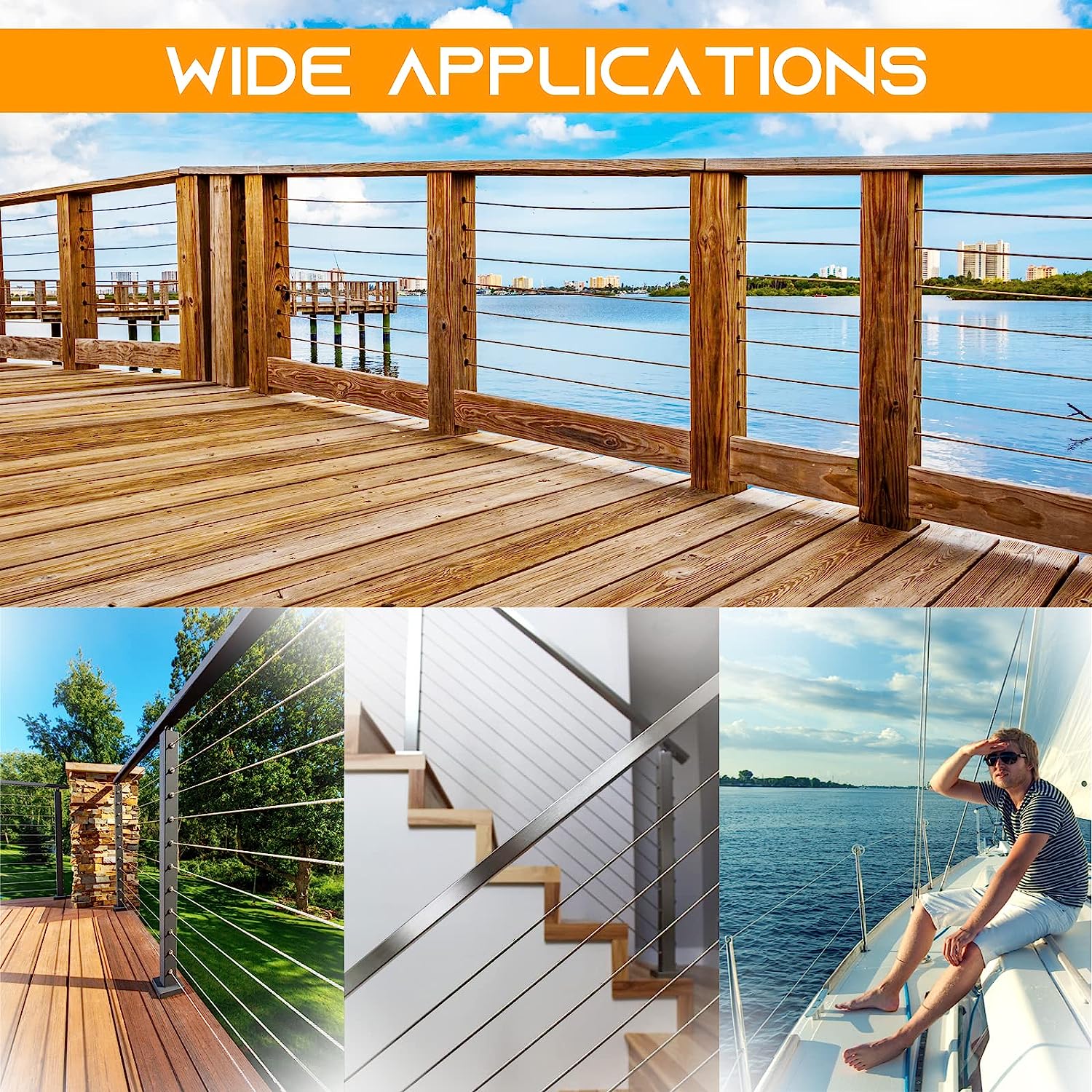 16Mm Galvanized Steel Grade Stainless Steel Cable 1 x 19 Strands Construction 500FT for Deck Cable Railing Installation