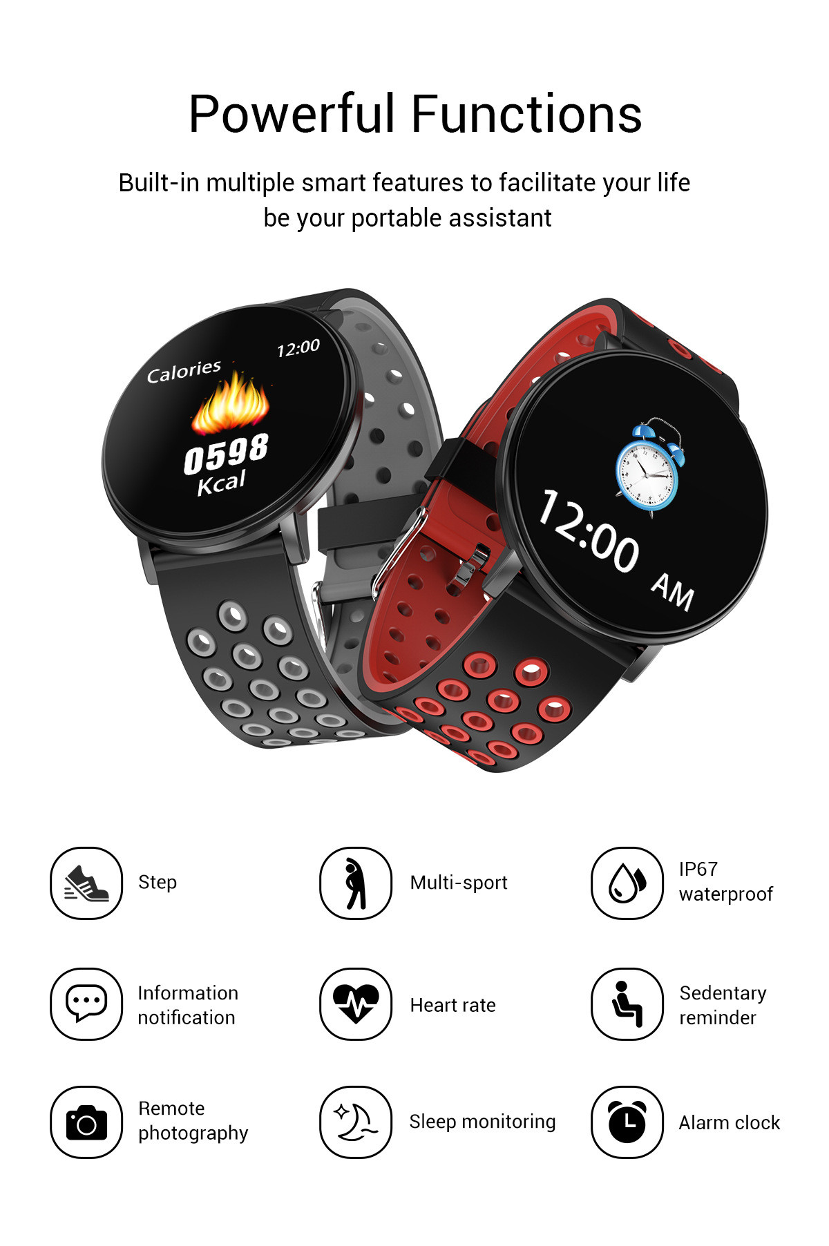 Activity Ip67 Waterproof Bluetooth Smart Watch Bp Monitor Glass Screen