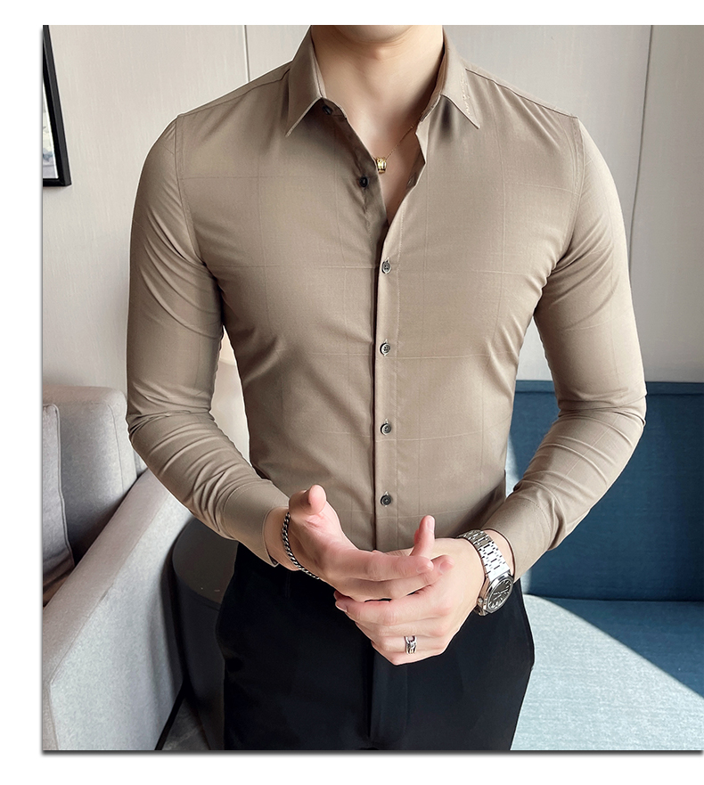 Long Sleeves Formal Slim Fit Shirt Top for Adult Men Sustainable and Solid Color