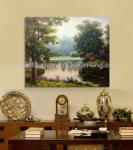HandPainted Green Modern Contemporary Landscape Paintings Lakeside Stroll By