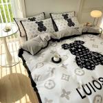 Customized Color 4Pcs 100% Polyester White Bear Bed Sheet Set For Hotel Baby