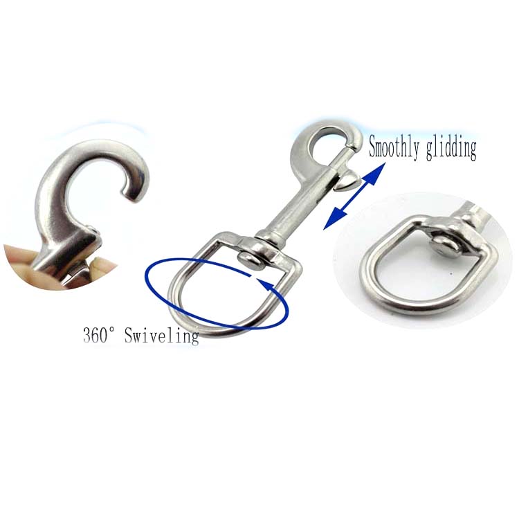 Stainless Steel 316 Single Head Spring Hook Pet Hook Snap Hook with Polished Finish