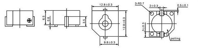 5V Magnetic transducer 12.8*12.8*7.1 SMD buzzer DX-1370 Type