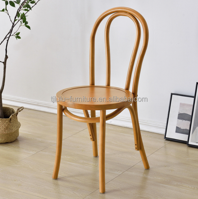 Solid Wood Sturdy Event Wedding Chairs Rattan Wooden Stackable Dining Chair