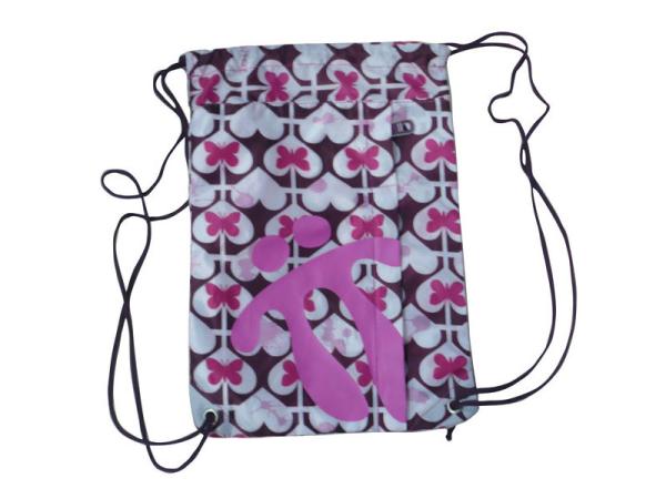 China Heat Transfer Printing Bags , Pink Heart Nylon Strings Back Bag With Zipper factory