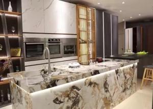 China 3m Haffle Red Modular Kitchen Cabinet Free Standing Island Cuisine Dangle Complet factory