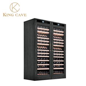 China Custom Modern Black Wood Wine Refrigerator Cabinet With LED Lights Safe Protection Lock factory