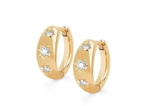 China 12mm Size Gold Huggie Hoop Earrings With 0.16ct Round Cut CZ factory