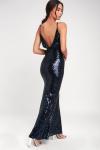 Latest Designs Navy Blue Sequin Maxi Dress Party Dress