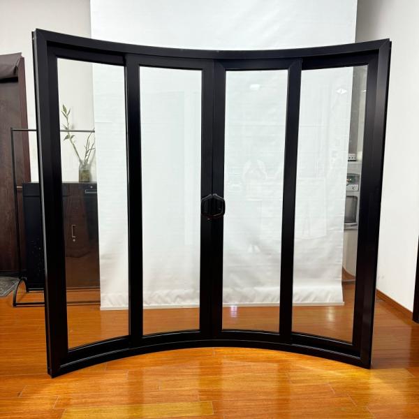 Black Modern Home Aluminium Sliding Glass Doors Security System Slimline Sliding