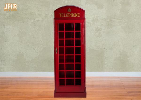 Telephone Booth Display Accent Cabinet MDF Wine Holder Red Color Decorative