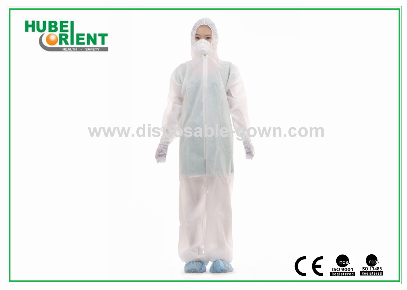 Durable Cleanroom SMS Disposable Hooded Coveralls 50gsm Zipper Front
