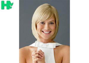 China Blonde Color Short Hair Wigs 12 Inch Bobo Wigs With Side Bang , High Temperature Synthetic Material factory