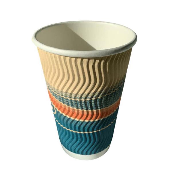 Disposable Colored Ripple Triple Wall Coffee Cups PE Coated 16 Oz Paper Cup