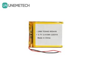 China 3.7V Lithium Polymer Battery 950mAh 753440 Pouch Battery For Miniature Camera factory