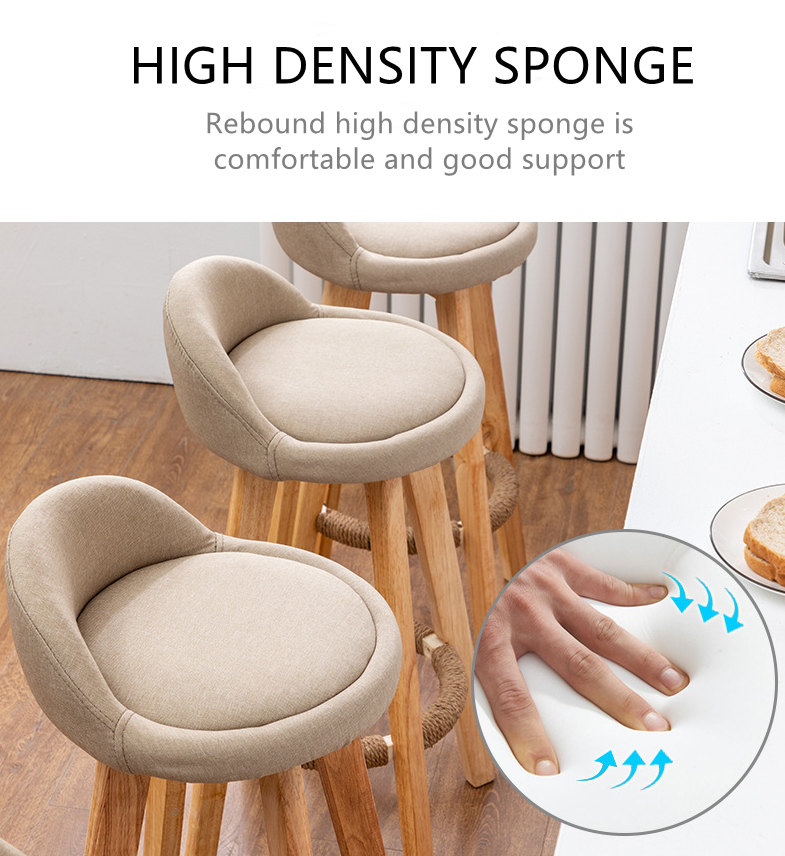 Commercial Furniture Modern High Bar Stool with Solid Wood Frame and Fabric Seat