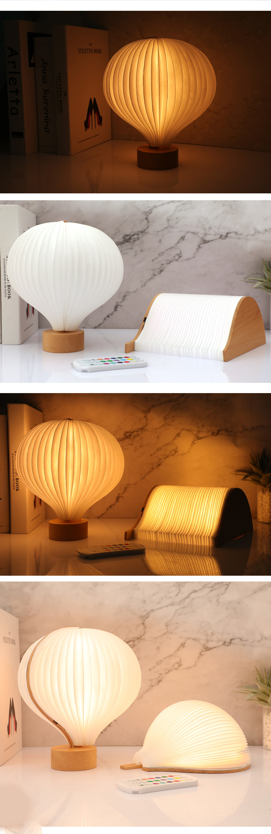 Bedside Real Wood Table Lamp Creative Hot Air Balloon Design Dupont Paper Night Lights Gifts