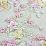 Luxury African Bridal Lace Fabrics Knitted Handwork Multicolor Flowers