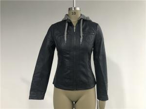 China Cool Design Ink Ladies PU Jacket With Grey Melange Detachable Hooded TW77349 factory