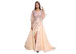 Flower Applique Long Sleeveless Evening Dress A - Line Dress For Wedding Or