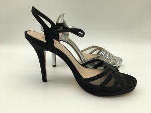 China Stiletto Ladies Soft Leather Sandals Open Toe 5cm High Heel Silver Sandals factory